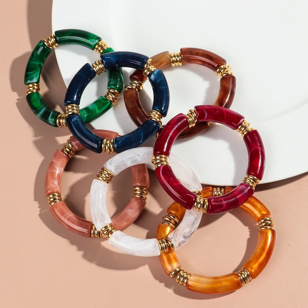 Vintage klobige Bambus-Ellenbogen-Acryl-Armbänder für Damen und Herren, Rock, Punk, Stretch, großes gebogenes Rohr, Stapel-Armreif, Paar-Schmuck, Geschenke