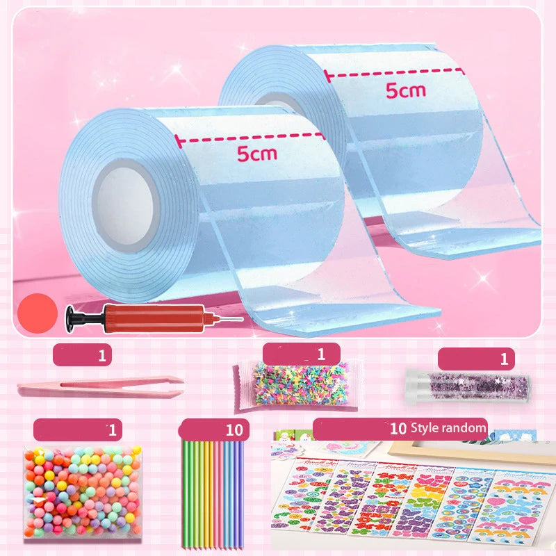 DIY Blasen-Blasen Nano-Klebeband Komplettset aus PET-Nano-Kleber Knetbares Musik-Doppelseitiges Klebeband Entspannungsspielzeug Aufkleber Geschenk