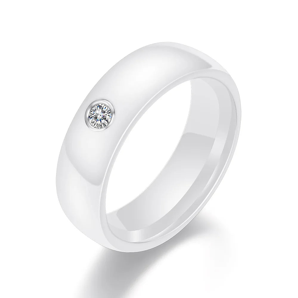 6MM Luxus Zirkon Keramik Ring Für Frauen Finger schmuck Zubehör Schwarz Weiß Farbe UNS Größe 6-9 wasserdicht Anti-fading