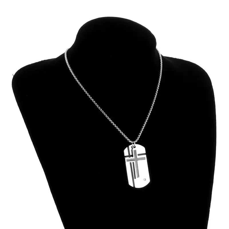 Herren-Kreuz-Halskette, Edelstahl, silberfarben, Glaube, Kreuz, Bibelvers, Erkennungsmarke, Anhänger, Halskette, Geburtstagsgeschenke für Jungen