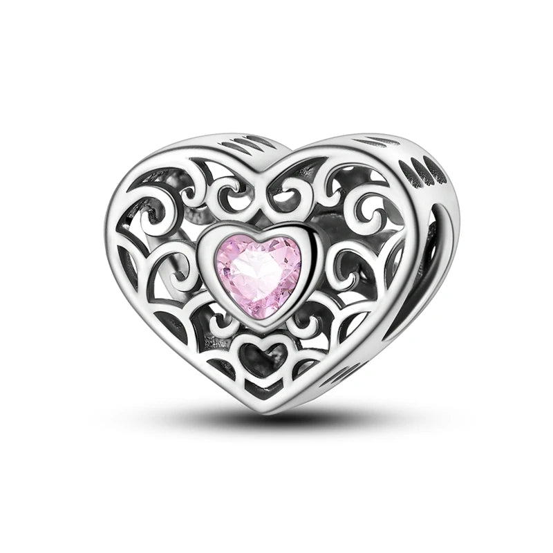 Rosa Charms aus 925er-Sterlingsilber, Perlen, Schmetterling, Parfümflasche, Krone, herzförmiger Zirkon, Charms für Frauen, feiner DIY-Schmuck, Geschenke