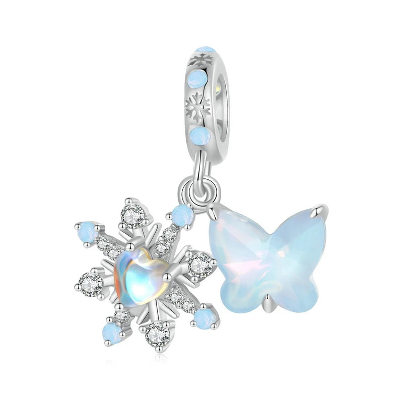 Wostu Sterling Silber schmelzende Eis Schneeflocke Anhänger blau Opal Liebe Herz Regenbogen Charme fit Original Armband DIY Winter Geschenk