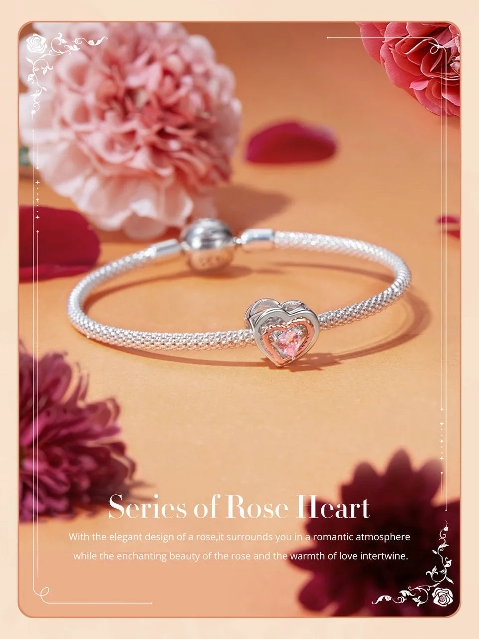 WOSTU Muttertags-Charm aus 925er-Sterlingsilber mit Rosenblüten-Anhänger, Baum des Lebens, Herzperlen, passend für Armbänder, Halsketten, DIY-Geschenk für Mama