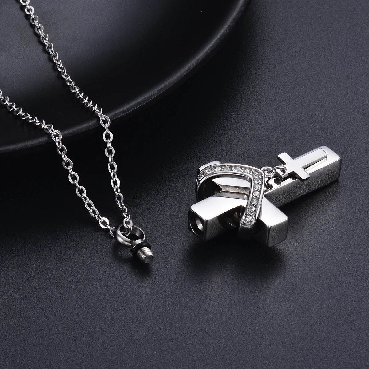 Unisex Edelstahl Feuerbestattung Doppel Kreuz Anhänger Halskette für Asche Memorial Andenken Schmuck Geschenk Dropshipping