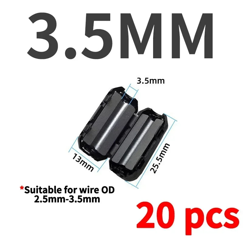20pcs 3.5/5/7/9/13/15mm Ringkern Ferrit perlen klemme Choke-Spule emi rfi Rausch filter clip Schnapp kabel für schwarzes magnetisches Aufschnappen