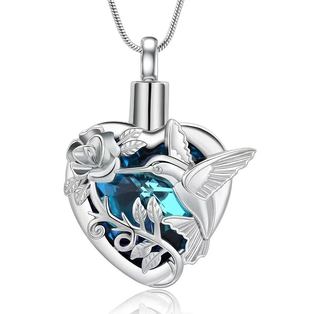 Kolibri Herz Urne Medaillon Halskette für Asche und Urne Medaillon Feuerbestattung Halskette für Asche Memorial Andenken Schmuck