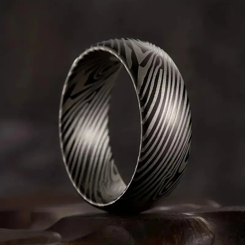 Neue Damaskus Stahl Korn Titan Stahl Ring Schwarz Paar Flut Titan Stahl Finger Ring Hochzeit Schmuck für Männer