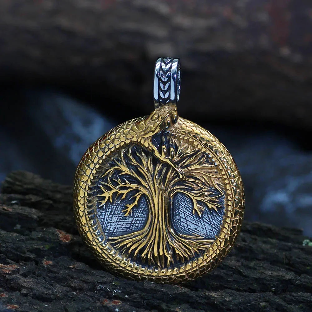 Nordic Viking Baum des Lebens Anhänger Halskette Edelstahl Vintage Viking Yggdrasil Ourobles Halskette Männer Skandinavischen Schmuck
