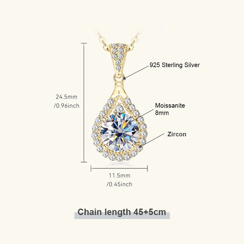 OXTAO 18 Karat Weißgold Moissanit Wassertropfen Halskette Anhänger Damenschmuck Zertifiziertes 925er Sterlingsilber Jubiläumsgeschenk