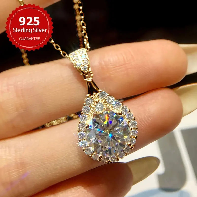OXTAO 18 Karat Weißgold Moissanit Wassertropfen Halskette Anhänger Damenschmuck Zertifiziertes 925er Sterlingsilber Jubiläumsgeschenk