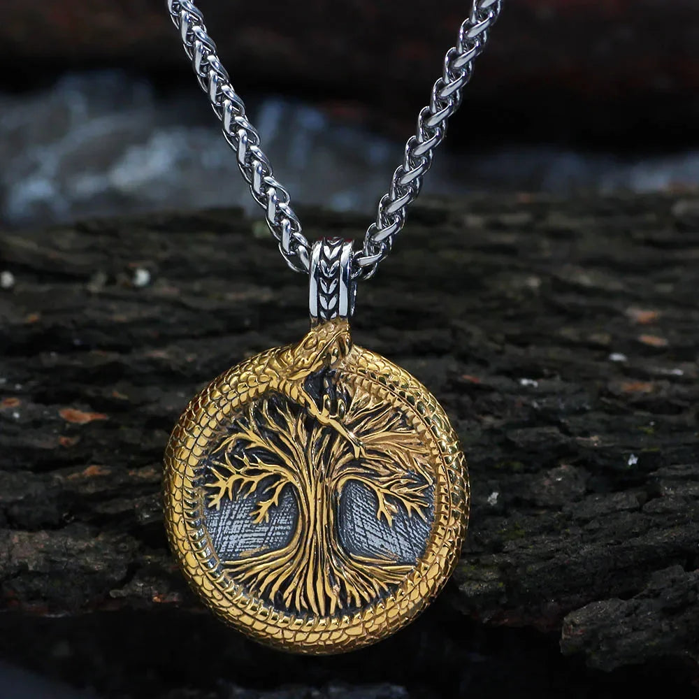 Nordic Viking Baum des Lebens Anhänger Halskette Edelstahl Vintage Viking Yggdrasil Ourobles Halskette Männer Skandinavischen Schmuck