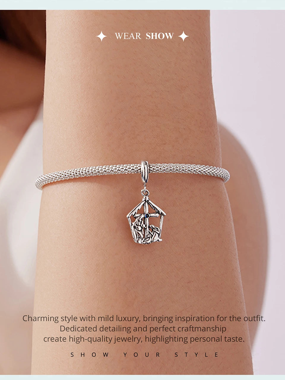 WOSTU Anhänger „Jesus-Krippe“ aus 925er-Sterlingsilber, „Die Geburt Jesu“, passend für Armbänder, Halsketten, DIY, einzigartiges Geschenk