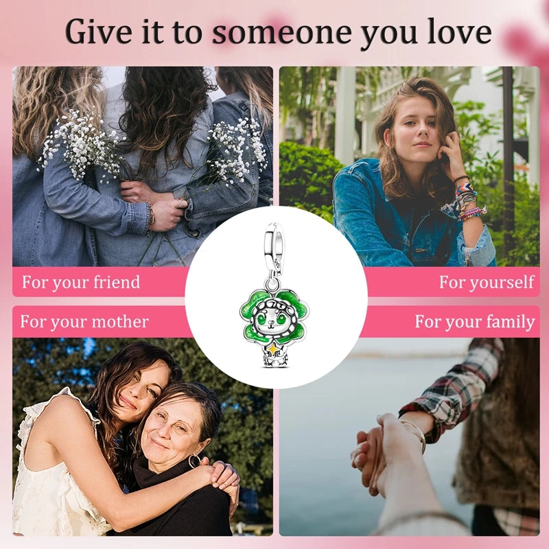 Neu im 925er-Sterlingsilber, grüne Charms, Perlen, Frosch, Kleeblatt, Schildkröte, Anhänger, Schmuck, passend für Original-925-Armbänder für Frauen, DIY-Geschenk