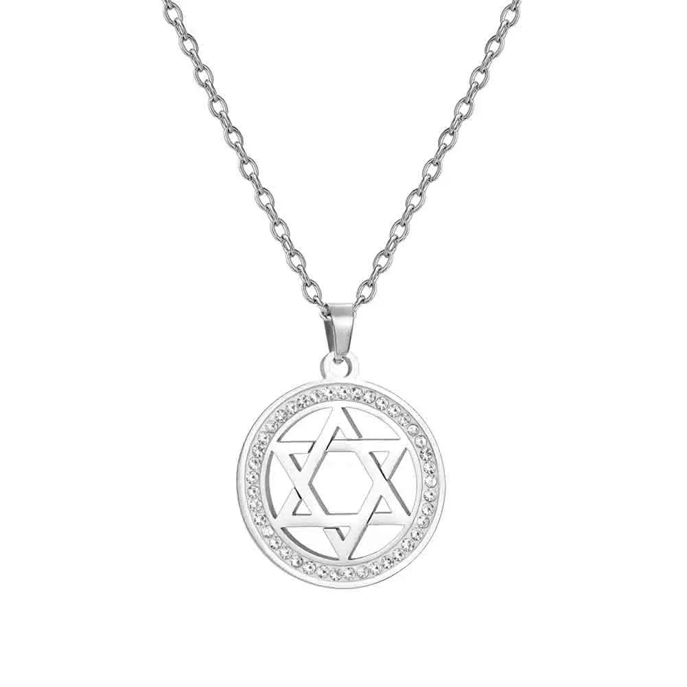LIKGREAT Stern von David Edelstahl Vintage Halskette klar Zirkon runde Anhänger Halsketten Schmuck Hochzeits geschenk für Frauen Männer