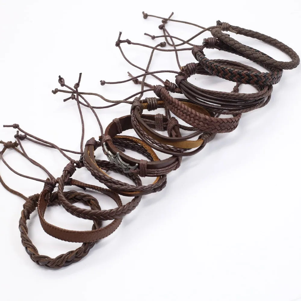 10 Teile/satz Schwarz Wrap Woven Neue Mode Handgemachte Männer Armbänder Männlichen Frauen Leder Armbänder Männer Armreif Großhandel Schmuck Geschenk