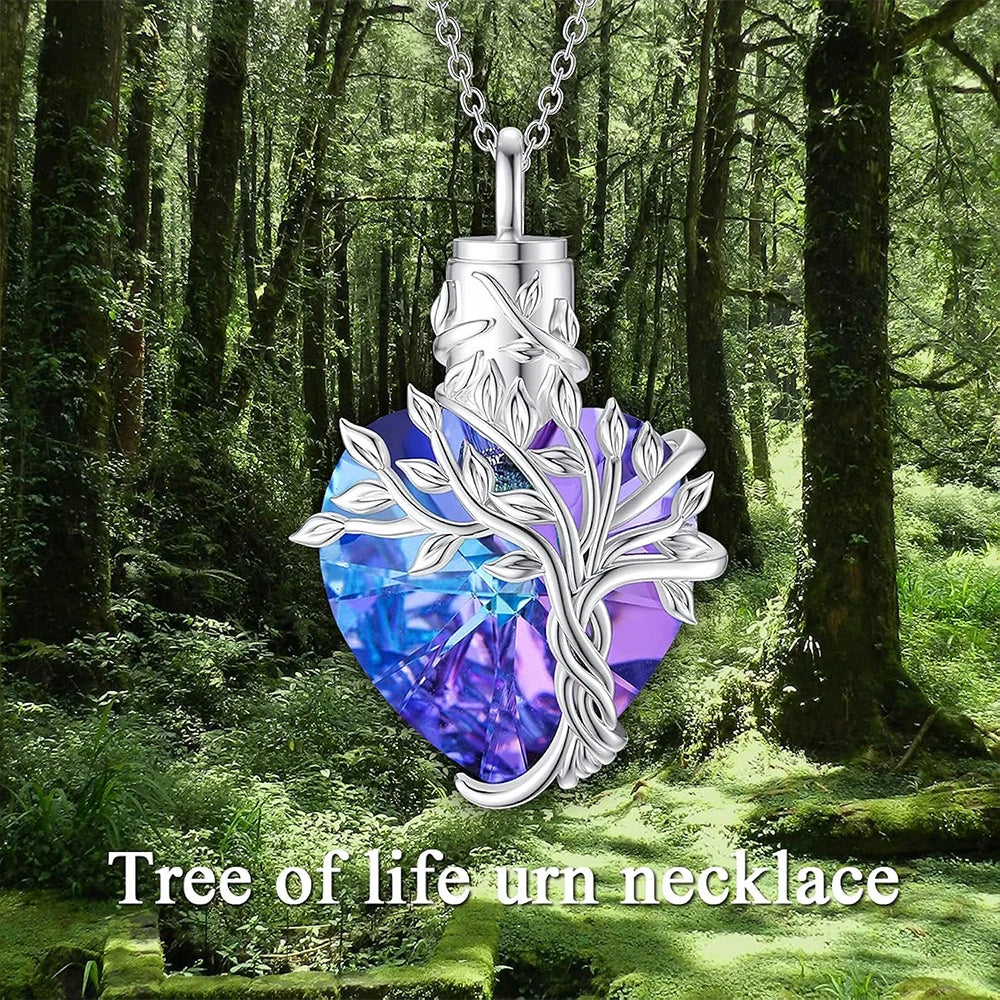 Herz-Urnen-Halskette mit Baum des Lebens für Asche, silberner Feuerbestattungsschmuck mit Trichterfüller, Gedenkschmuck, Geschenke für Frauen und Mädchen