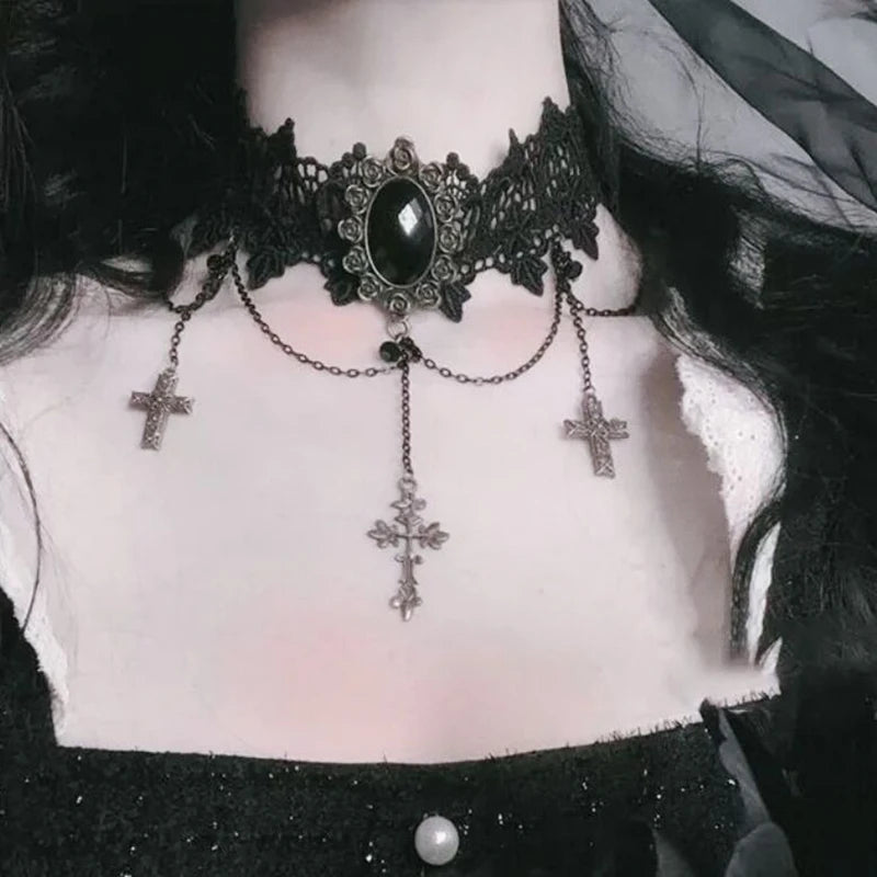 Neo-Gothic Punk Schwarz Sexy Spitze Halskette Für Frauen Mode Retro Schlüsselbein Kette Halloween Kragen Halsband Steampunk Geschenke