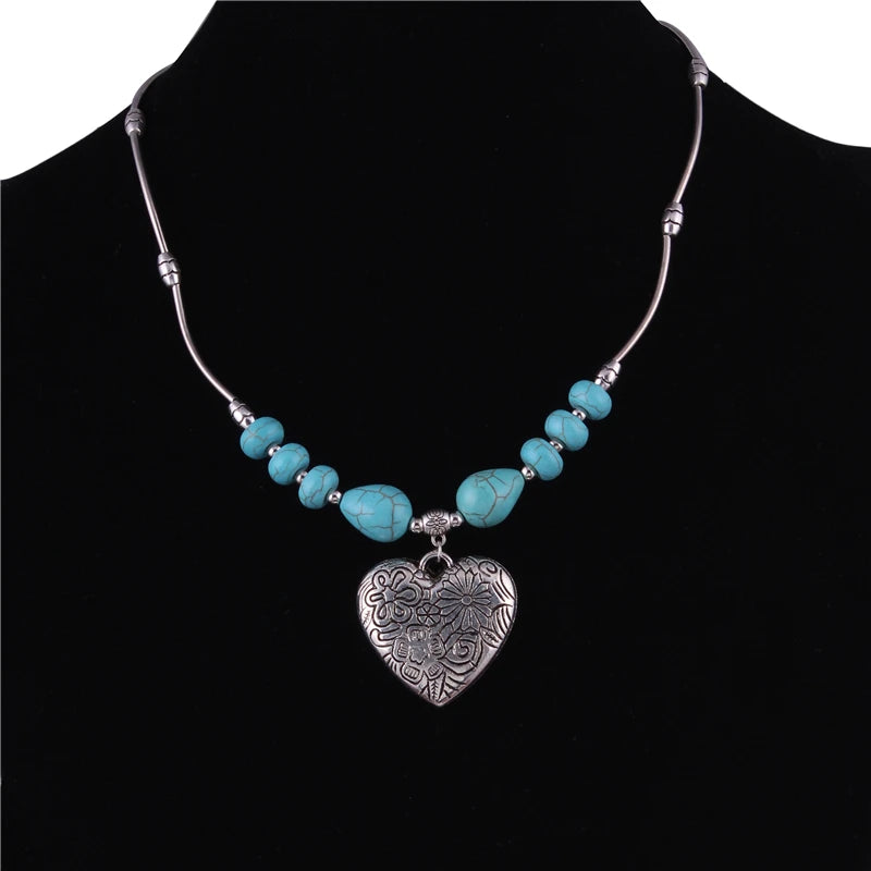 Ethnische Antike Silber Farbe Mond Choker Halsketten für Frauen Boho Türkis Halskette Mädchen Partei Schmuck Geschenke