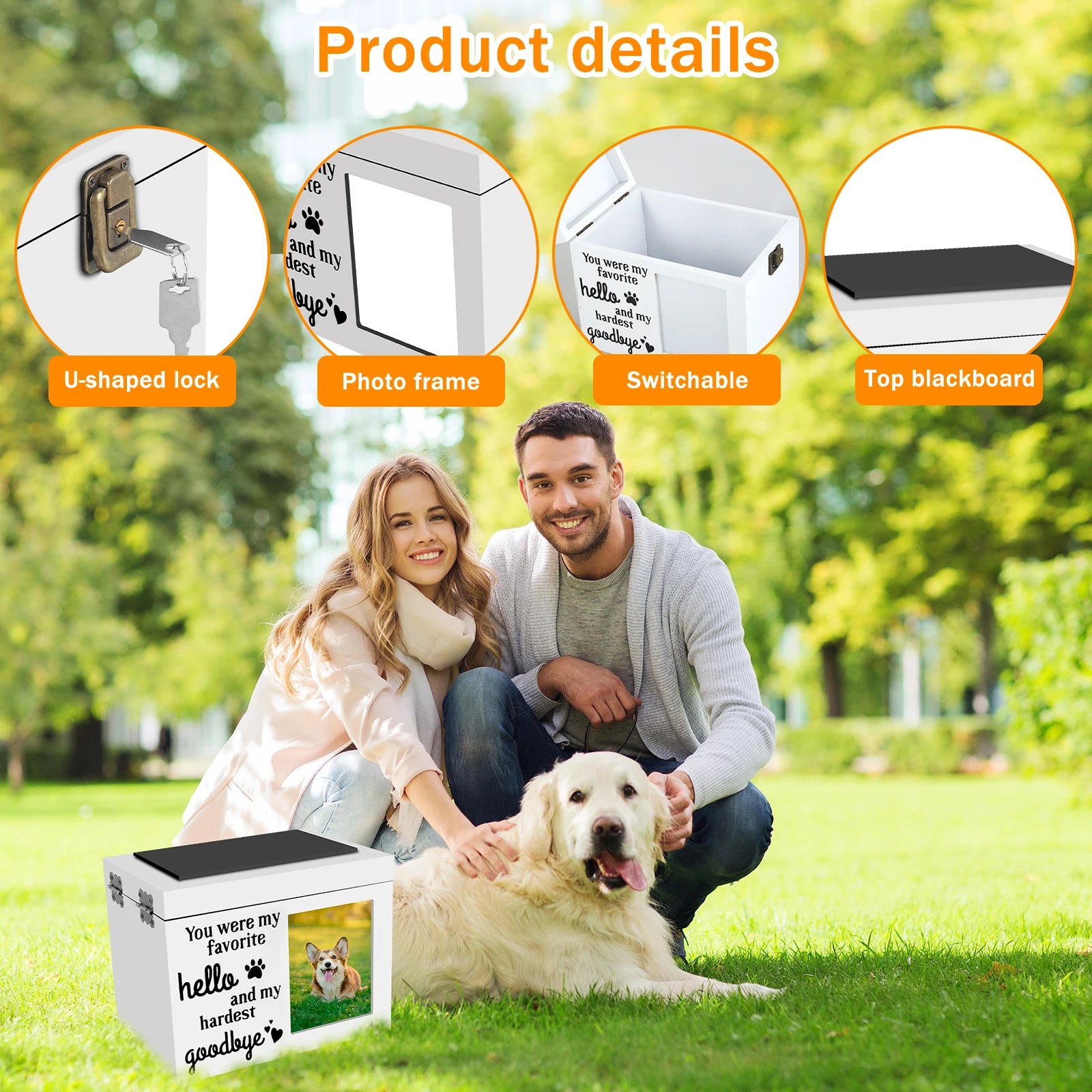Hölzerne Haustier-Gedenkurne, DogCremation Urne mit Fotorahmen, Schlüssel und Schloss, personalisierte Haustier-Andenken-Memory-Box für Asche von Hunde oder Katzen