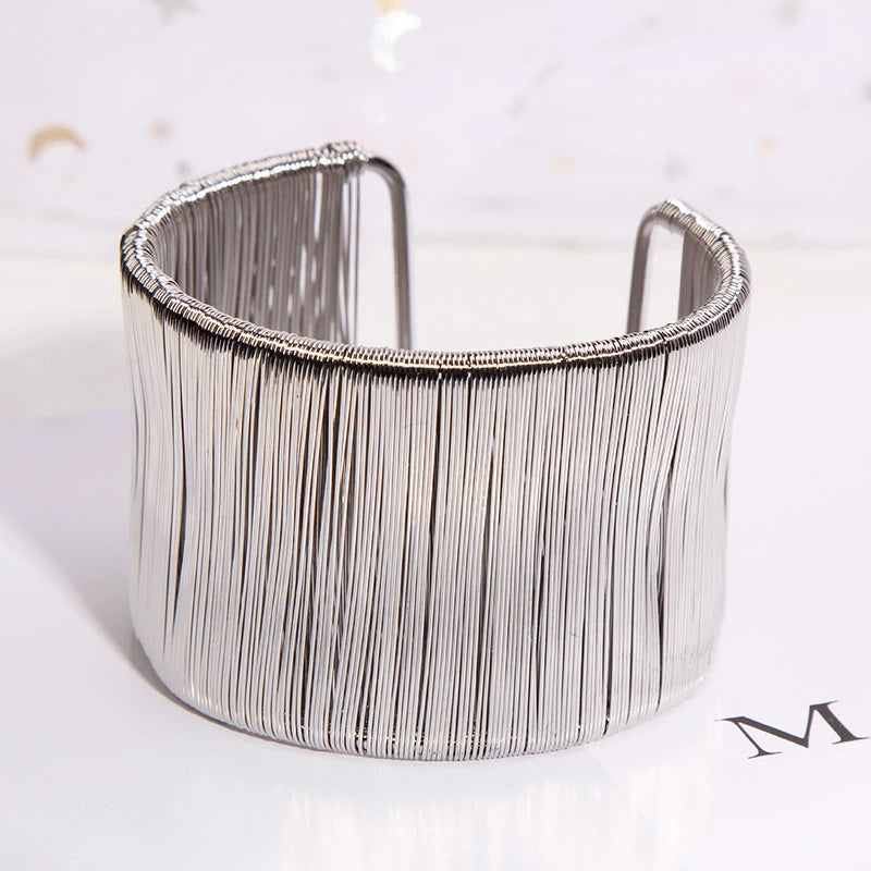 Mode offene Manschette Frauen Armband Armreif Punk Metalldraht Schnur verstellbare Vintage übertrieben Gold Silber Farbe Schmuck Armreifen