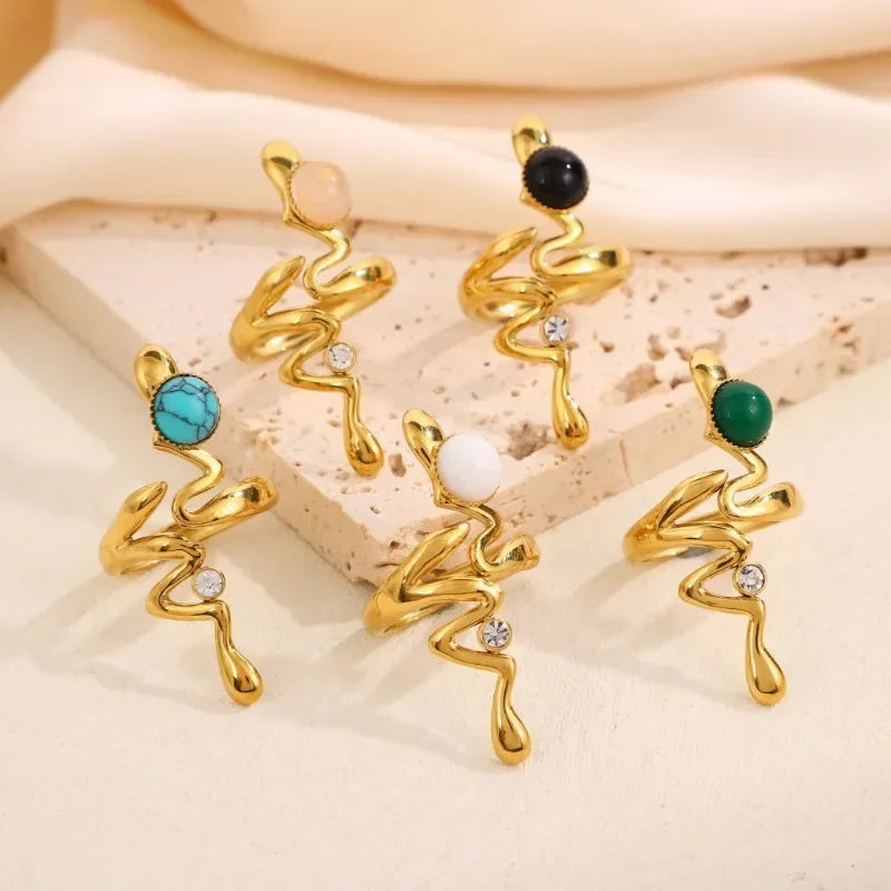 Neue Natürliche Stein Zirkon Schlange Ringe Für Frauen Edelstahl Retro Vintage Öffnung Hochzeit Ring Mode Schmuck Geschenke