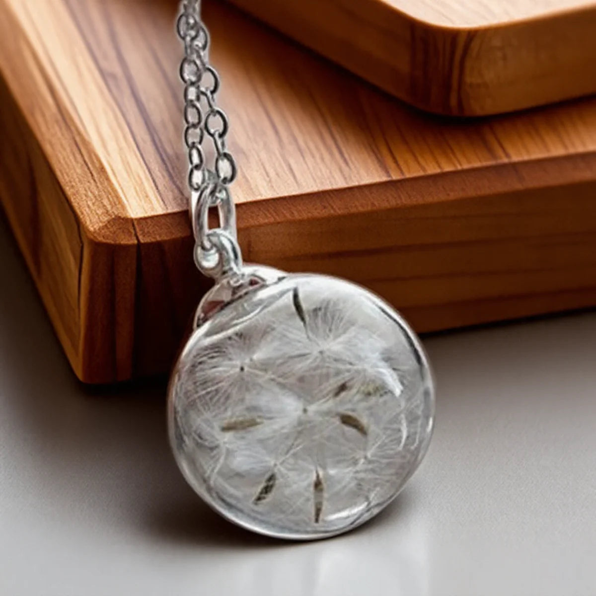 Löwenzahn-Halskette, echter Löwenzahn-Glaskugel-Anhänger, Wunsch-Halskette, Natur-Schmuck für Frauen, Geschenk