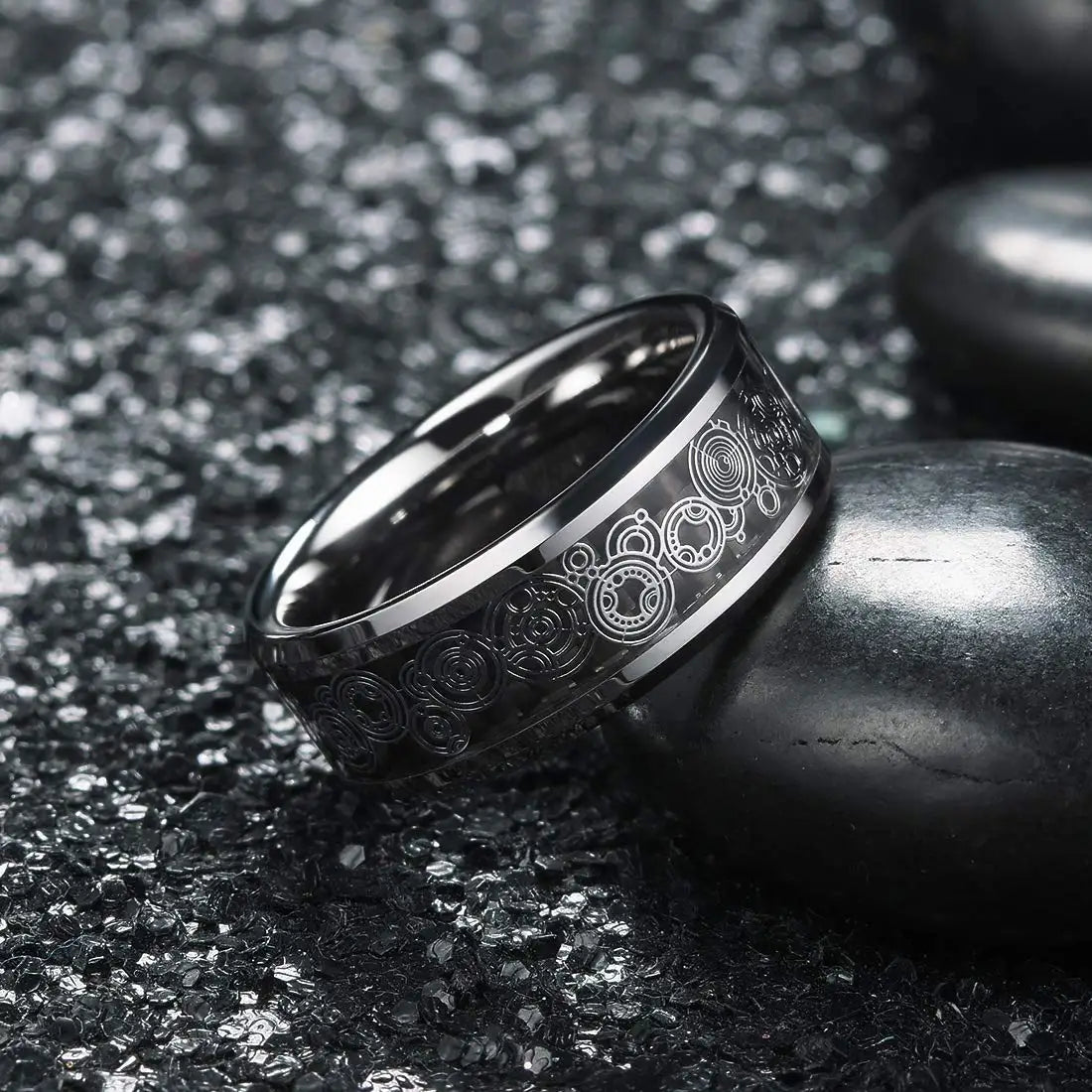 Moderne 8mm Schwarz Titan stahl Ringe für Männer Frauen Nut Facetten Edelstahl Männer Ring Hochzeit Band schmuck Großhandel