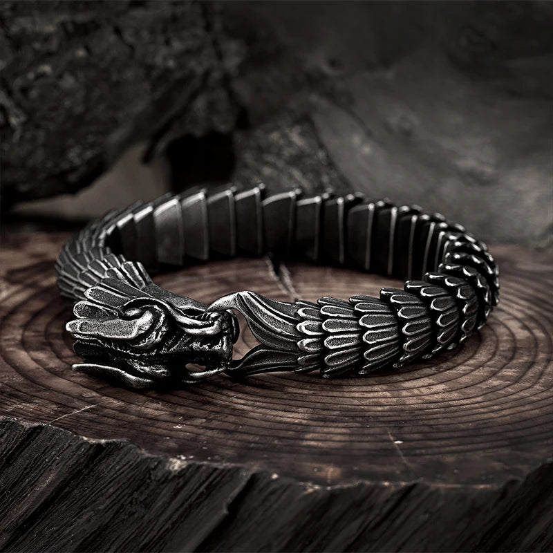 Trendy Drachen Skala Muster Dominierenden Armband Für Männer Retro Edelstahl Kiel Armreif Männlich Casting Punk Dicke Armband Heißer