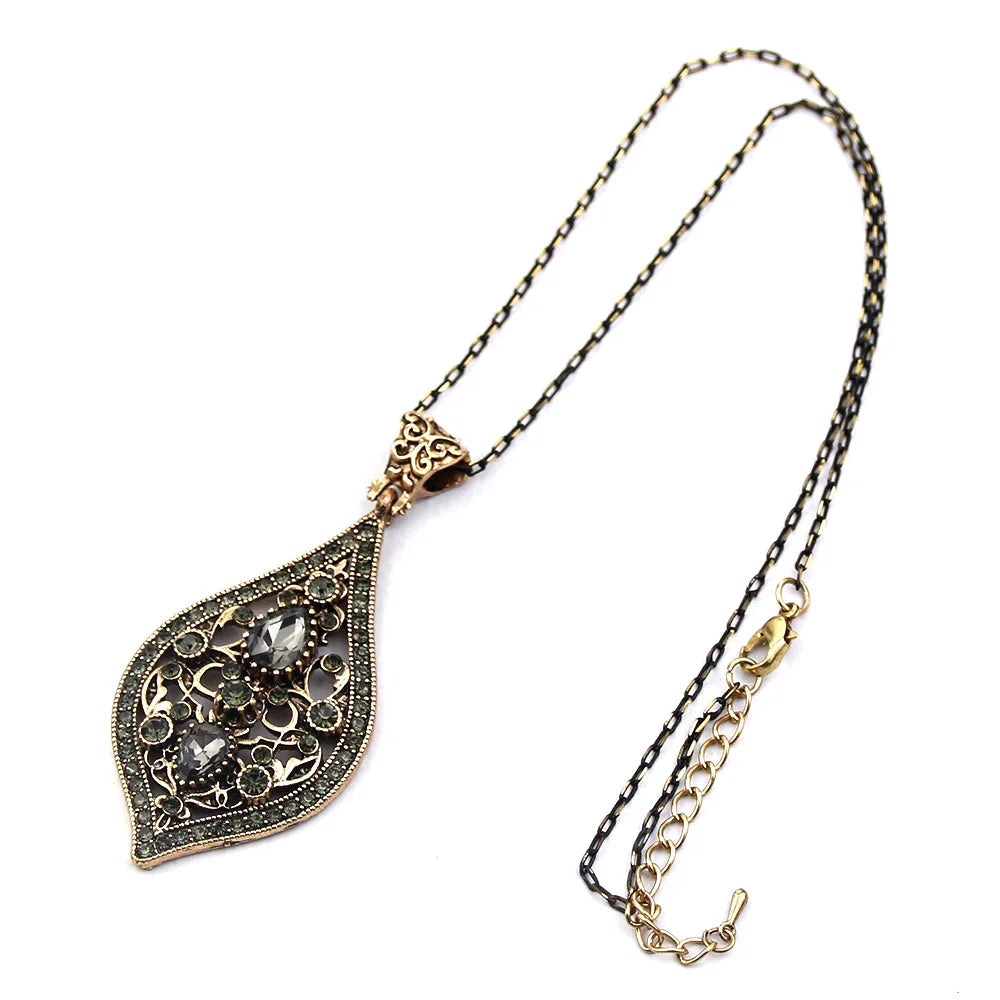 Sunspicems Einzigartige Graue Kristall Anhänger Halskette Für Frauen Antik Gold Farbe Vintage-Schmuck Party Zubehör Luxus Geschenke