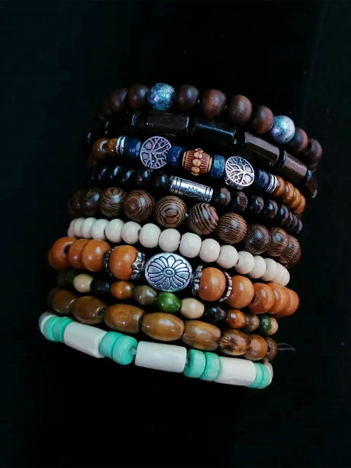 Khaki Baum 10 Teile/satz Schwarz Wrap Woven Mode Handgemachte Männer Armbänder Männliche Frauen Leder Armbänder Männer Armreif Großhandel Schmuck