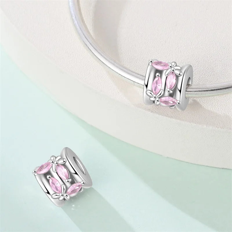 Rosa Charms aus 925er-Sterlingsilber, Perlen, Schmetterling, Parfümflasche, Krone, herzförmiger Zirkon, Charms für Frauen, feiner DIY-Schmuck, Geschenke