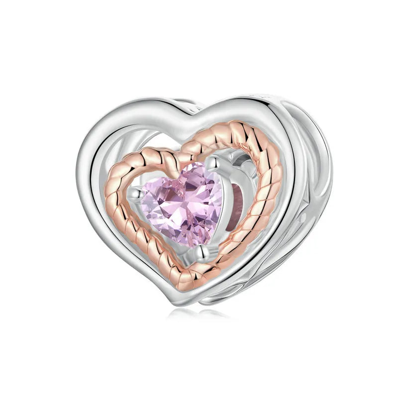 WOSTU Muttertags-Charm aus 925er-Sterlingsilber mit Rosenblüten-Anhänger, Baum des Lebens, Herzperlen, passend für Armbänder, Halsketten, DIY-Geschenk für Mama