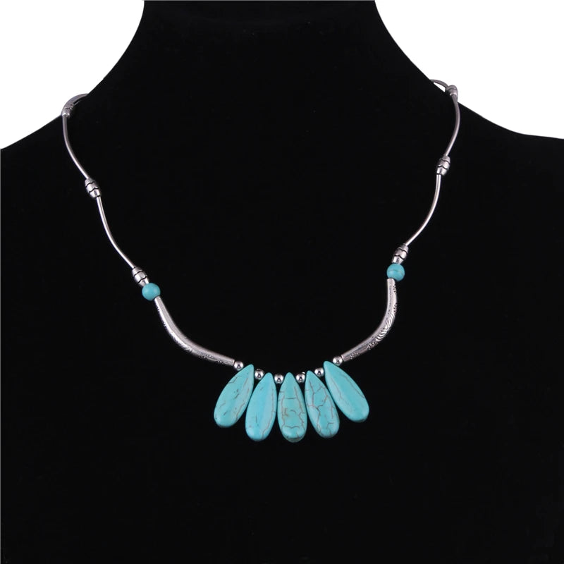 Ethnische Antike Silber Farbe Mond Choker Halsketten für Frauen Boho Türkis Halskette Mädchen Partei Schmuck Geschenke