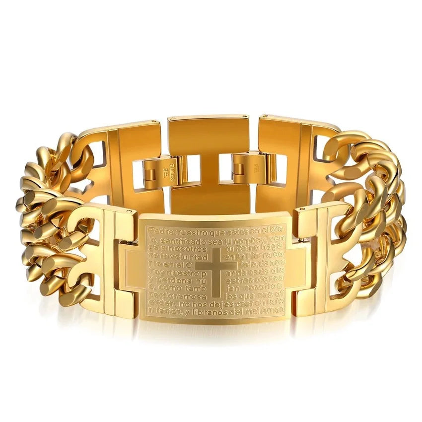 HNSP 24MM Breite 316L Edelstahl Kubanischen Kette Kreuz Armband Für Männer Schmuck Männliche Hand Kette Wrap Armbänder Punk zubehör