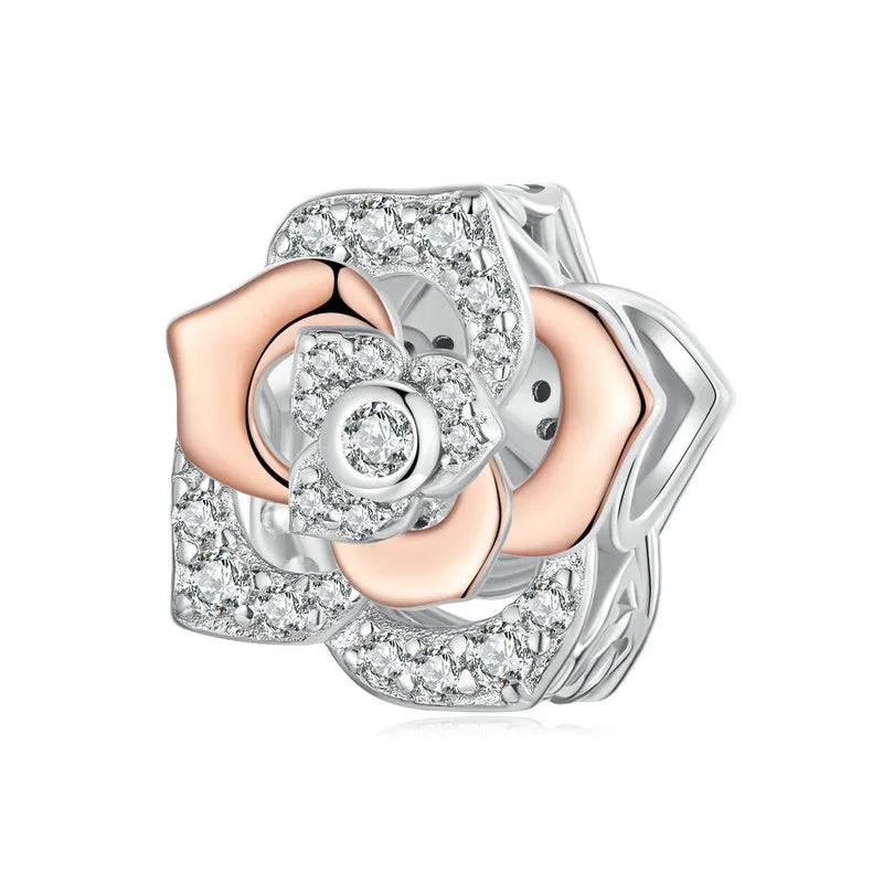 WOSTU Muttertags-Charm aus 925er-Sterlingsilber mit Rosenblüten-Anhänger, Baum des Lebens, Herzperlen, passend für Armbänder, Halsketten, DIY-Geschenk für Mama