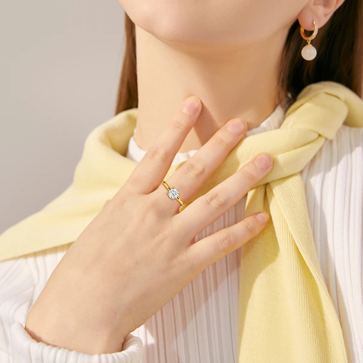 Echtgold 14K Moissanit Damenring Einfachheit AU585 K Gold Diamant Ehering Braut Verlobungsschmuck Mutter Liebhaber Geschenk