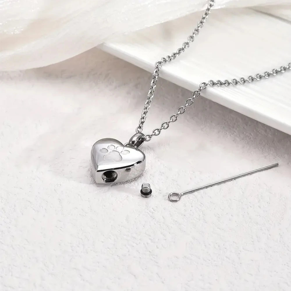 Haustier Asche Herz Feuerbestattung Schmuck Urne Halskette für Asche für Frauen Männer, Pfotenabdruck Memorial Anhänger Asche Schmuck