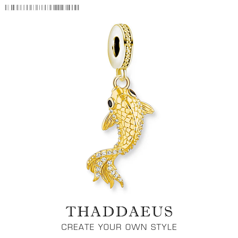 Goldener Koi-Anhänger im europäischen Stil, hochwertiges Sterlingsilber 925, Perlen, Glücksgeschenk für Damen und Herren