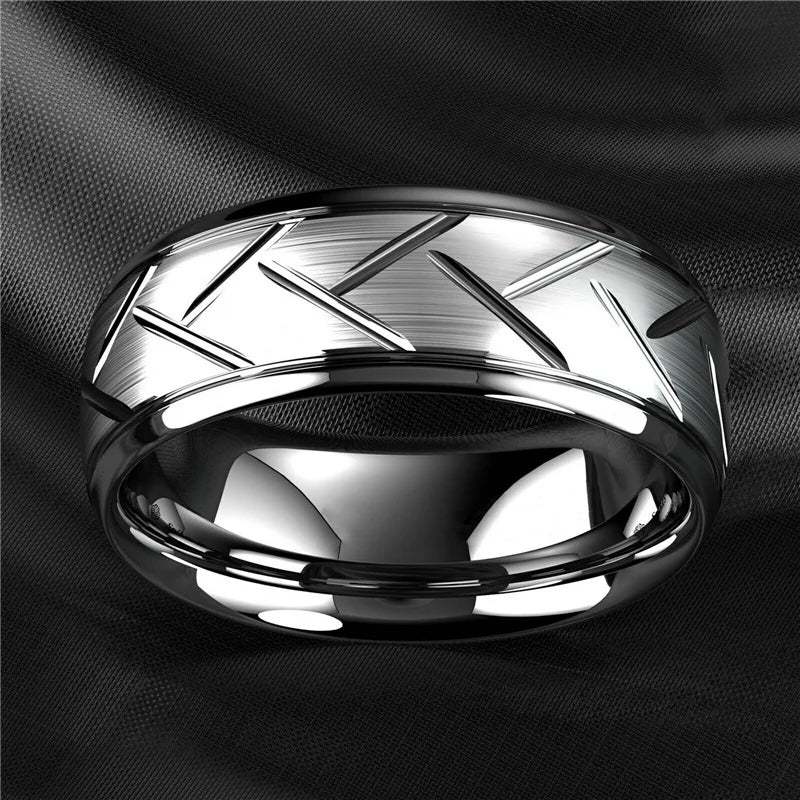 Moderne 8mm Schwarz Titan stahl Ringe für Männer Frauen Nut Facetten Edelstahl Männer Ring Hochzeit Band schmuck Großhandel