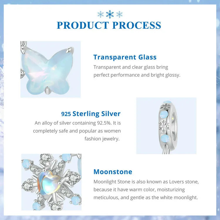 Wostu Sterling Silber schmelzende Eis Schneeflocke Anhänger blau Opal Liebe Herz Regenbogen Charme fit Original Armband DIY Winter Geschenk