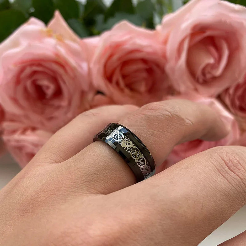 20 Farben Herrenschmuck Rot Blau Schwarz Drache Inlay Comfort Fit Edelstahlringe für Hochzeit Breite 8 mm