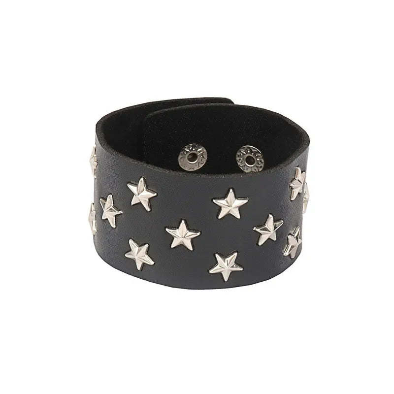 Neue breite Punk Chunky Rivet Leder Armreif Rock Reihen quadratische Nägel Armband einstellbare Größe Schmuck Armbänder & Armreif