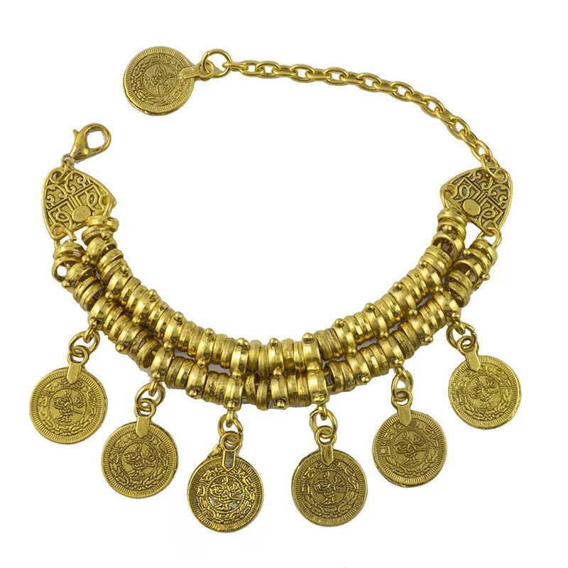 Mode Ethnische Gypsy Paar Armbänder Armreifen Für Frauen Kette Link Münze Charme Quaste Vintage Strand Einstellbare Boho Armbänder