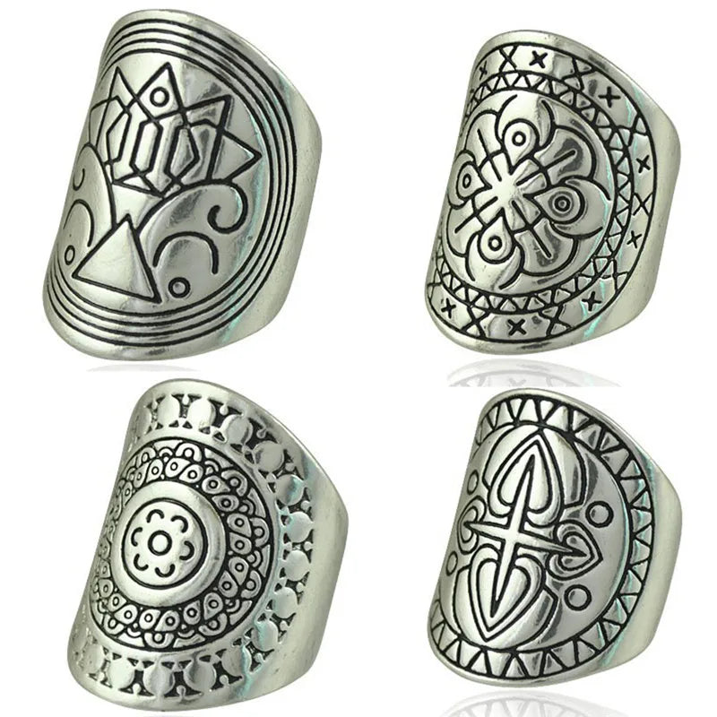 4 Teile/satz Einzigartige Carving Tibetischen Neue Überzogene Böhmen Ring Set Für Frau Punk Boho Ring Sets Vintage-Schmuck