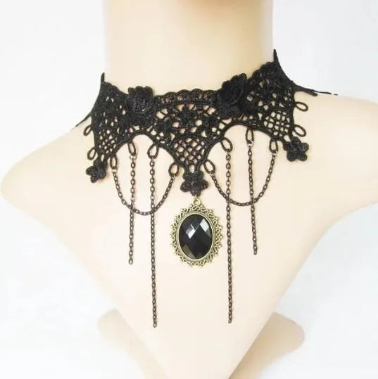 Neo-Gothic Punk Schwarz Sexy Spitze Halskette Für Frauen Mode Retro Schlüsselbein Kette Halloween Kragen Halsband Steampunk Geschenke