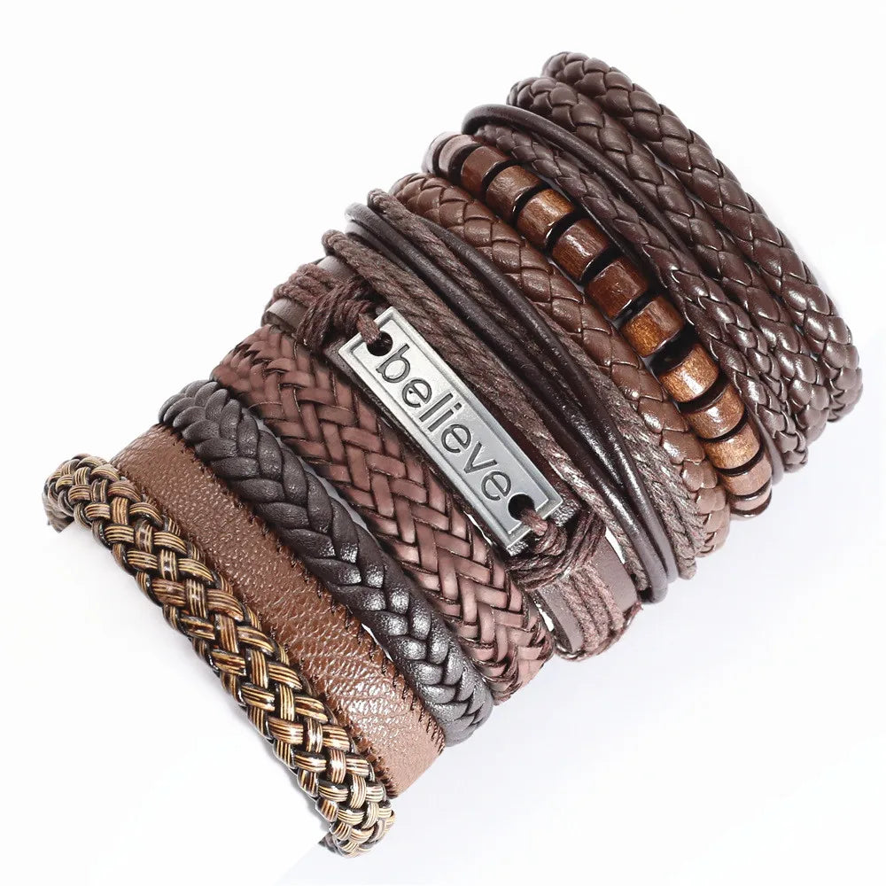 10 Teile/satz Schwarz Wrap Woven Neue Mode Handgemachte Männer Armbänder Männlichen Frauen Leder Armbänder Männer Armreif Großhandel Schmuck Geschenk
