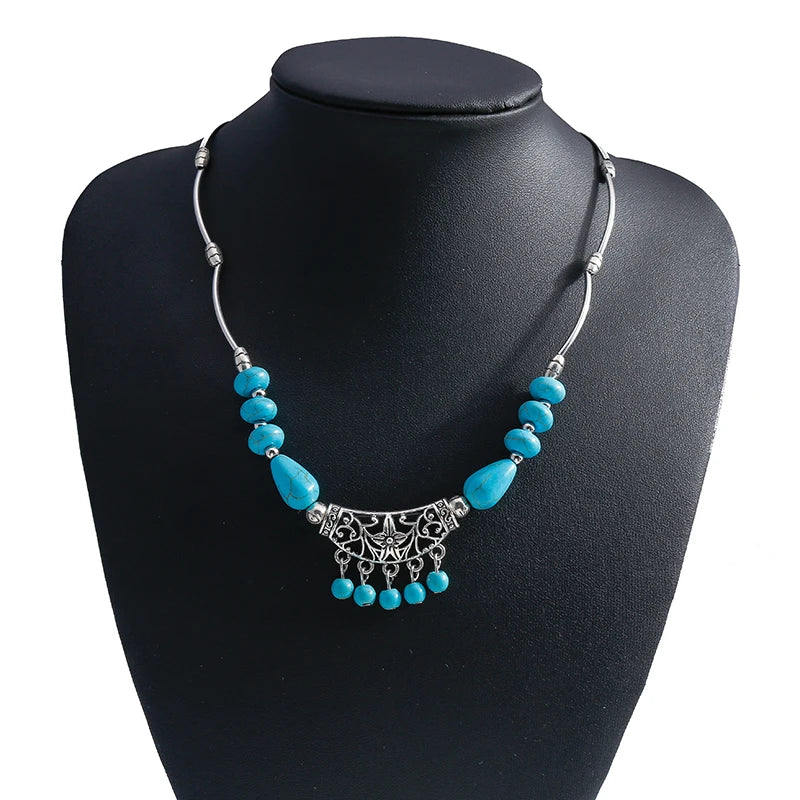 Ethnische Antike Silber Farbe Mond Choker Halsketten für Frauen Boho Türkis Halskette Mädchen Partei Schmuck Geschenke