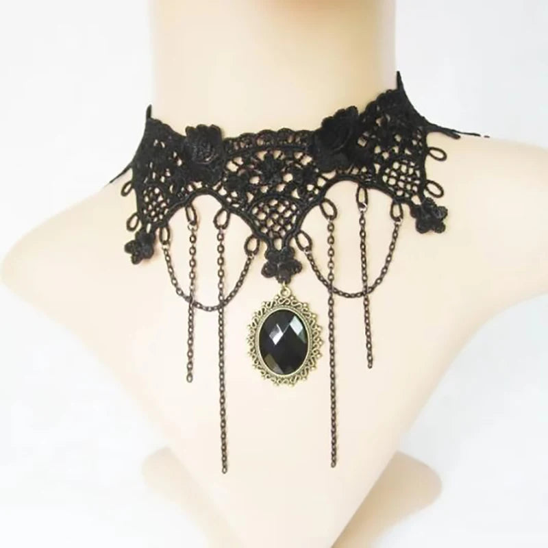Neo-Gothic Punk Schwarz Sexy Spitze Halskette Für Frauen Mode Retro Schlüsselbein Kette Halloween Kragen Halsband Steampunk Geschenke