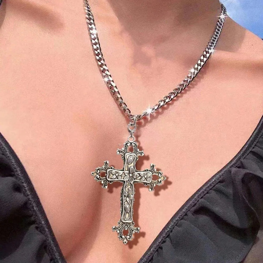 Vintage Punk Gothic Kreuz Anhänger Halskette Schwarz Große Frauen Lange Halsketten Metall Kette Schmuck Mode Accessoires Geschenk für Männer