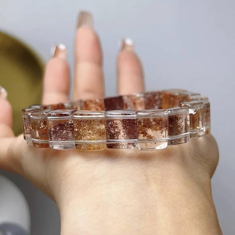 Neues farbiges Naturstein-Vier-Jahreszeiten-Geist-Kristall-Quarz-rechteckiges Armband für Männer und Frauen, Paare, glücklicher Modeschmuck